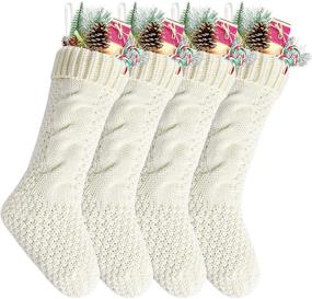 img 4 attached to 🎁 Pack of 4, 18-inch Ivory White Knit Christmas Stockings by Kunyida