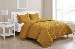 img 4 attached to 🛏️ Premium VCNY Home Ultra Soft Gold Quilt Set – Wrinkle Resistant & Reversible 3 Piece Bedding Pattern for Full/Queen Beds