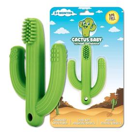 img 4 attached to Cactus Baby Teething Toys - Soft Silicone Teether and Training Toothbrush for Newborns and Toddlers, BPA Free, Soothes Sore Gums, Self-Soothing Pain Relief