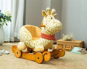 img 3 attached to 🦌 Labebe Child Rocking Horse Plush - Fawn Rocking Horse Stuffed Toy - 2 in 1 Yellow Giraffe Rocker with Wheel for Kids 6-36 Months - Wooden Rocking Horse/Rocker/Animal Ride/Deer Rocker for Boys & Girls