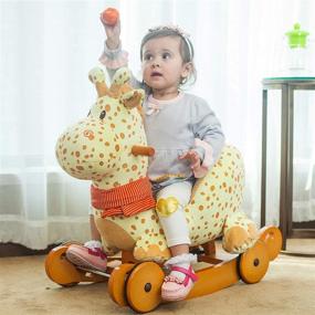 img 2 attached to 🦌 Labebe Child Rocking Horse Plush - Fawn Rocking Horse Stuffed Toy - 2 in 1 Yellow Giraffe Rocker with Wheel for Kids 6-36 Months - Wooden Rocking Horse/Rocker/Animal Ride/Deer Rocker for Boys & Girls