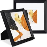 nescl 8x8 picture frame: solid pine wood, 2 mats, display 5x5 or 4x4 with/without mat - black, 1 pack логотип