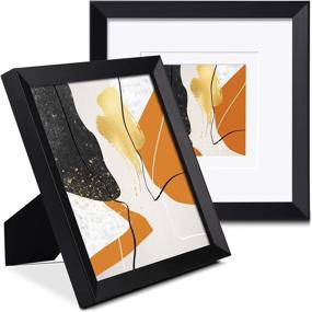 img 4 attached to NESCL 8x8 Picture Frame: Solid Pine Wood, 2 Mats, Display 5x5 or 4x4 with/without Mat - Black, 1 Pack