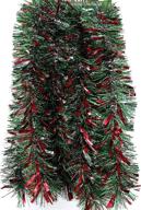 🎄 fix find 12ft elegant tinsel garland - green, silver, & red - perfect for christmas & party decorations логотип