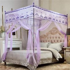 img 4 attached to Elegant Bed Curtains Canopy with Embroidery Lace, 4 Corner Post Canopy Netting for Queen 👑 Bed, Perfect Princess Canopy for Girls, Kids, Toddlers, Crib or Adult, Beautiful Bedding Décor in Purple