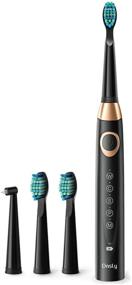 img 4 attached to Dnsly Ultrasonic Toothbrush Electric - 5 Modes, 2 Minute Timer, 30-Day Battery Life, 4 Black Toothbrush Heads