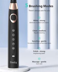 img 2 attached to Dnsly Ultrasonic Toothbrush Electric - 5 Modes, 2 Minute Timer, 30-Day Battery Life, 4 Black Toothbrush Heads