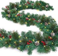 9 ft pre-lit christmas garland with 50 warm lights - waterproof, battery operated xmas decoration for indoor/outdoor/home/fireplace - lighted bendable garland with timer logo