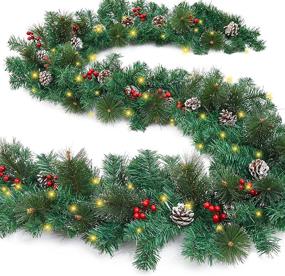 img 4 attached to 9 ft Pre-lit Christmas Garland with 50 Warm Lights - Waterproof, Battery Operated Xmas Decoration for Indoor/Outdoor/Home/Fireplace - Lighted Bendable Garland with Timer