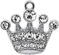 👑 housweety sparkling silver tone rhinestone crown charm pendants - 21x20mm logo