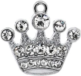 img 3 attached to 👑 Housweety Sparkling Silver Tone Rhinestone Crown Charm Pendants - 21x20mm