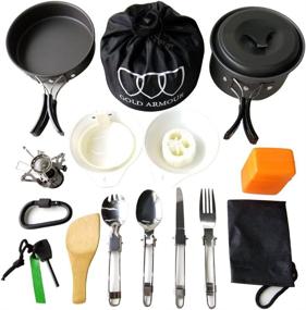 img 4 attached to 🏕️ Gold Armour Camping Cookware Mess Kit - Essential Gear for Outdoor Adventures, Lightweight and Durable, Backpacking, Hiking Equipment Set (Black)