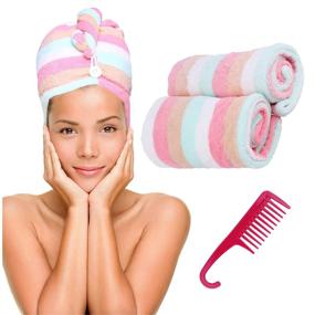 img 4 attached to 💆 Magic Microfiber Hair Towel Turban Wrap Bundle: 2PC Head Wraps for Women with Comb - Quick Dry, Anti-Frizz, Absorbent, Twist Drying, Shower Towel Hat