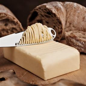 img 3 attached to Versatile Stainless Steel Butter Knife with Serrated Edge – Shredding Slots – Butter Scooper and Ergonomic Handle – Bread Cutter, Curler, and Spreader (Single Pack)