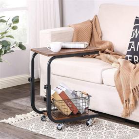 img 2 attached to 🏞️ Modern Adjustable Side Table on Wheels - BEWISHOME Sofa End Table for Living Room, Bedroom with Height Adjustable Laptop, Coffee, Snack Table - KTZ11Z