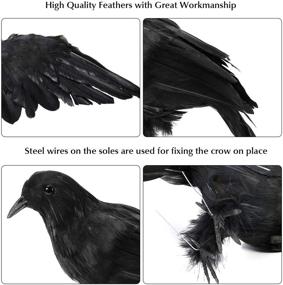 img 3 attached to 🎃 Halloween Crow Decorations 5 Pack - Realistic Handmade Black Feather Crows Prop: Fly and Stand Crows Ravens - Perfect for Indoor and Outdoor Halloween Decorations