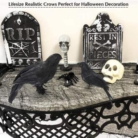 img 2 attached to 🎃 Halloween Crow Decorations 5 Pack - Realistic Handmade Black Feather Crows Prop: Fly and Stand Crows Ravens - Perfect for Indoor and Outdoor Halloween Decorations