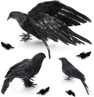 🎃 halloween crow decorations 5 pack - realistic handmade black feather crows prop: fly and stand crows ravens - perfect for indoor and outdoor halloween decorations logo