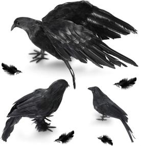 img 4 attached to 🎃 Halloween Crow Decorations 5 Pack - Realistic Handmade Black Feather Crows Prop: Fly and Stand Crows Ravens - Perfect for Indoor and Outdoor Halloween Decorations