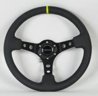 🏎️ nrg innovations st-006bk-y: 350mm 3 inches deep dish 6 hole racing steering wheel - black leather with yellow pointer and horn button logo