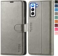 tucch case wallet for galaxy s21+ plus 5g: magnetic stand, rfid blocking, card slots, grey logo