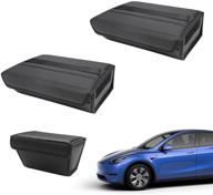 🚗 powoq fit tesla model y ящик под сиденьем органайзер под сиденьем ящик для хранения органайзер для сиденья сумка для аксессуаров 2020 2021 tesla model y (пу, комплект из 3 штук) логотип