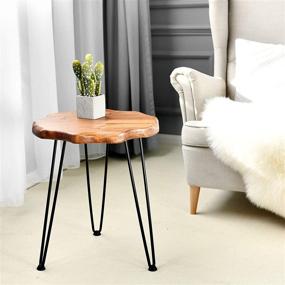 img 3 attached to 🪵 WELLAND Natural Edge Side Table with Hairpin Legs, End Table for Sofa, Living Room, Bedroom, High-Duty Pinewood Top, Simple to Assemble, 17.7” Diameter x 20.3” Height