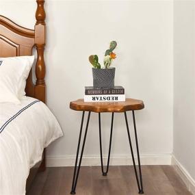 img 1 attached to 🪵 WELLAND Natural Edge Side Table with Hairpin Legs, End Table for Sofa, Living Room, Bedroom, High-Duty Pinewood Top, Simple to Assemble, 17.7” Diameter x 20.3” Height