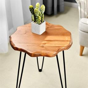 img 2 attached to 🪵 WELLAND Natural Edge Side Table with Hairpin Legs, End Table for Sofa, Living Room, Bedroom, High-Duty Pinewood Top, Simple to Assemble, 17.7” Diameter x 20.3” Height