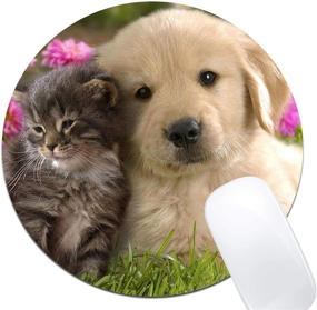 img 4 attached to 🐾 PROEVER Круглая коврик для мыши - Милые животные, котенок, собака с рисунком и противоскользящей резиновой основой | Украшение для офисного стола и аксессуары для компьютера и ноутбука