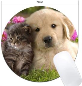 img 3 attached to 🐾 PROEVER Круглая коврик для мыши - Милые животные, котенок, собака с рисунком и противоскользящей резиновой основой | Украшение для офисного стола и аксессуары для компьютера и ноутбука