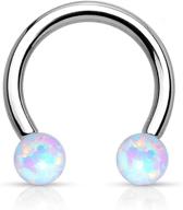 💎 eye-catching forbidden body jewelry: stunning 16g 8mm surgical steel internally threaded opalite horseshoe ring logo