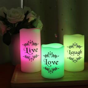 img 1 attached to 🕯️ DRomance Flameless LED Color Changing Candles with Remote and Timer, Live Love Laugh Decals Real Wax Pillar Candles for Halloween Christmas Indoor Decor - Set of 3 (3 x 4, 5, 6 inches)