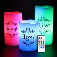 🕯️ dromance flameless led color changing candles with remote and timer, live love laugh decals real wax pillar candles for halloween christmas indoor decor - set of 3 (3 x 4, 5, 6 inches) логотип