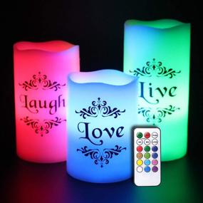 img 4 attached to 🕯️ DRomance Flameless LED Color Changing Candles with Remote and Timer, Live Love Laugh Decals Real Wax Pillar Candles for Halloween Christmas Indoor Decor - Set of 3 (3 x 4, 5, 6 inches)