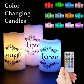 img 2 attached to 🕯️ DRomance Flameless LED Color Changing Candles with Remote and Timer, Live Love Laugh Decals Real Wax Pillar Candles for Halloween Christmas Indoor Decor - Set of 3 (3 x 4, 5, 6 inches)