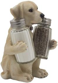 img 2 attached to 🐾 Labrador Retriever Salt and Pepper Shaker Set with Display Stand - Lodge & Hunting Cabin Kitchen Decor, Dog Figurine Holder, Table Centerpieces, Perfect Puppy Gifts for Hunters