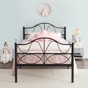 img 1 attached to 🛏️ VECELO Twin Size Metal Platform Bed Frame with Headboard and Crystal Ball Design - No Box Spring Needed, Black