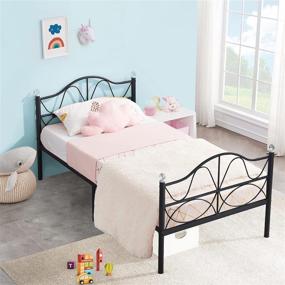 img 2 attached to 🛏️ VECELO Twin Size Metal Platform Bed Frame with Headboard and Crystal Ball Design - No Box Spring Needed, Black