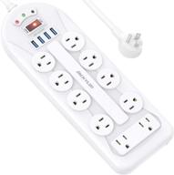 jackyled surge protector power strip with 10 outlets and usb ports, wall mountable, 6 ft heavy duty extension cord, 1625w/13a, for home, office, school, hotel, rv - white логотип