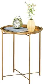 img 4 attached to Modern Gold Metal Tray End Table - 17.7 Inch Round Bedside & Sofa Side Table for Indoor & Outdoor Use, Sturdy Frame with Metal Tabletop by HOMEFORT