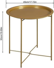 img 1 attached to Modern Gold Metal Tray End Table - 17.7 Inch Round Bedside & Sofa Side Table for Indoor & Outdoor Use, Sturdy Frame with Metal Tabletop by HOMEFORT