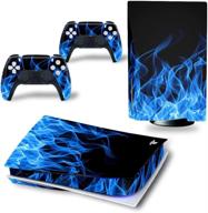 🎮 playstation 5 console and controllers full body vinyl cover - ps5 skin stickers decal (disk edition, blue fire) logo