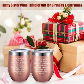 img 2 attached to 🎁 2 Pack Sister Gifts from Sister, Brother - Christmas & Birthday Gifts for Sisters - Unique I Walk Through Fire for You Sister 12 oz Wine Tumbler with Gift Box