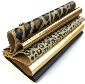 img 3 attached to Натуральные листы кожи для ремесел и изготовления сережек: леопардовый принт 5x5 дюймов - набор из 5 штук подлинной коричневой кожи, включающий 2 вида золотой металлизированной кожи.