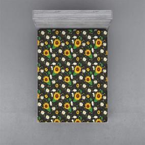 img 3 attached to 🌼 Floral Fitted Sheet - Daisy Buds Sunflower Retro Style Bush Petal Romantic Spring Floral Print - Soft Decorative Fabric Bedding with All-Round Elastic Pocket - Queen Size - Charcoal Yellow