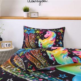 img 2 attached to 🦄 Helehome Black Unicorn Bedding Set: Colorful Rainbow Letters and Magical Unicorn Pattern for Teens, Kids, Boys, and Girls - Queen Size Duvet Cover with 2 Pillowcases