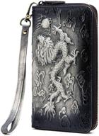 🐉 leaokuu men's genuine leather clutch handbag organizer checkbook zipper wallet - the black dragon logo