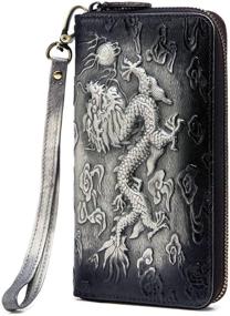 img 4 attached to 🐉 Leaokuu Men's Genuine Leather Clutch Handbag Organizer Checkbook Zipper Wallet - The Black Dragon