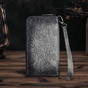 img 3 attached to 🐉 Leaokuu Men's Genuine Leather Clutch Handbag Organizer Checkbook Zipper Wallet - The Black Dragon